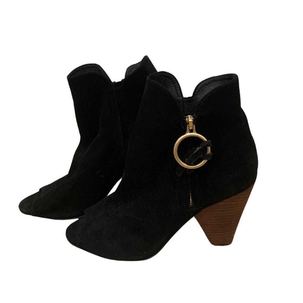 Chinese Laundry, Women's Black Suede Ankle Booties with Gold Ring, US 8, EU 38.5